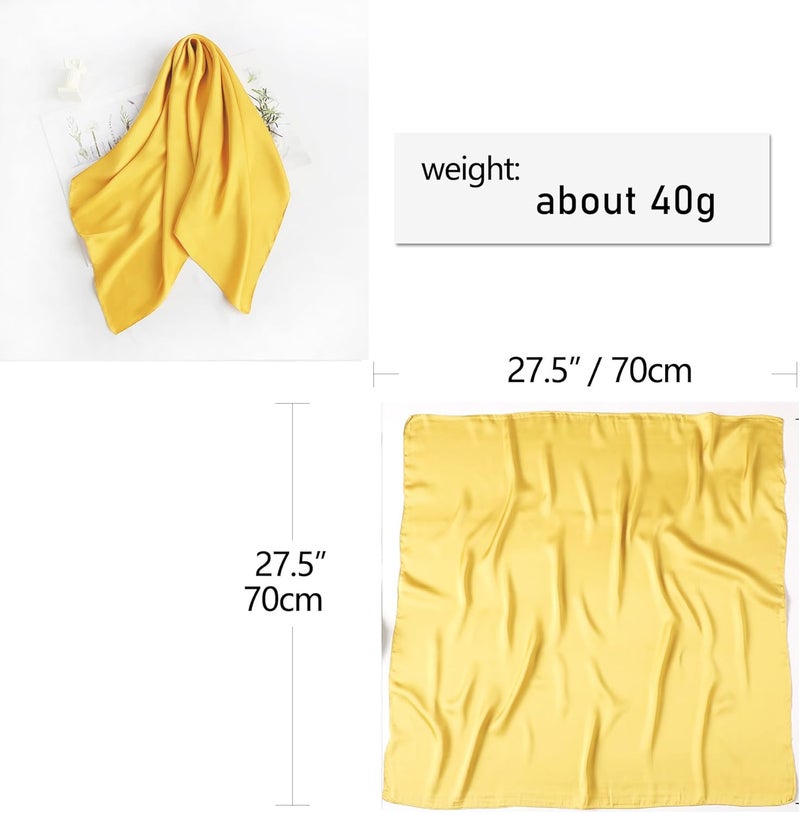 Chung Women's Square Satin Scarf 27.5" Bandanas Solid 50s Retro Neck Scarves Emulation Silk Handbag Hair Ribbons Necktie - Image 4